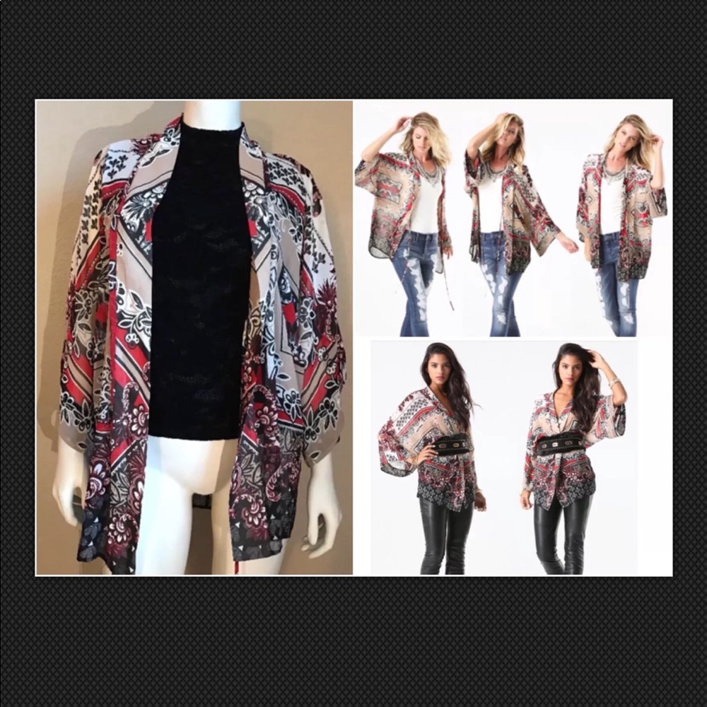 Bebe Printed Tie-Front Kimono Size M and XS